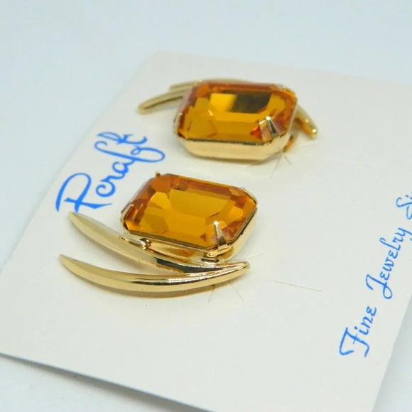 Pcraft Topaz Glass Rhinestone Gold Tone Modernist - Picture 2 of 5